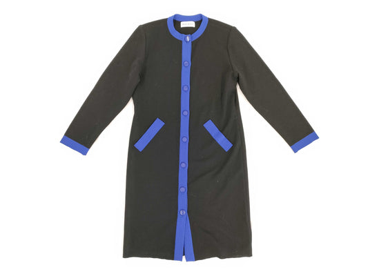 Yves Saint Laurent YSL Long Cardigan, Two-Tone, Black and Royal Blue, Size M