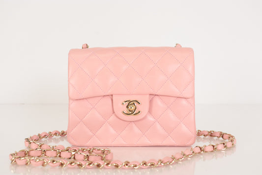 CHANEL Mini Matlasse Lamb Chain Shoulder Pink 8th Shoulder Bag