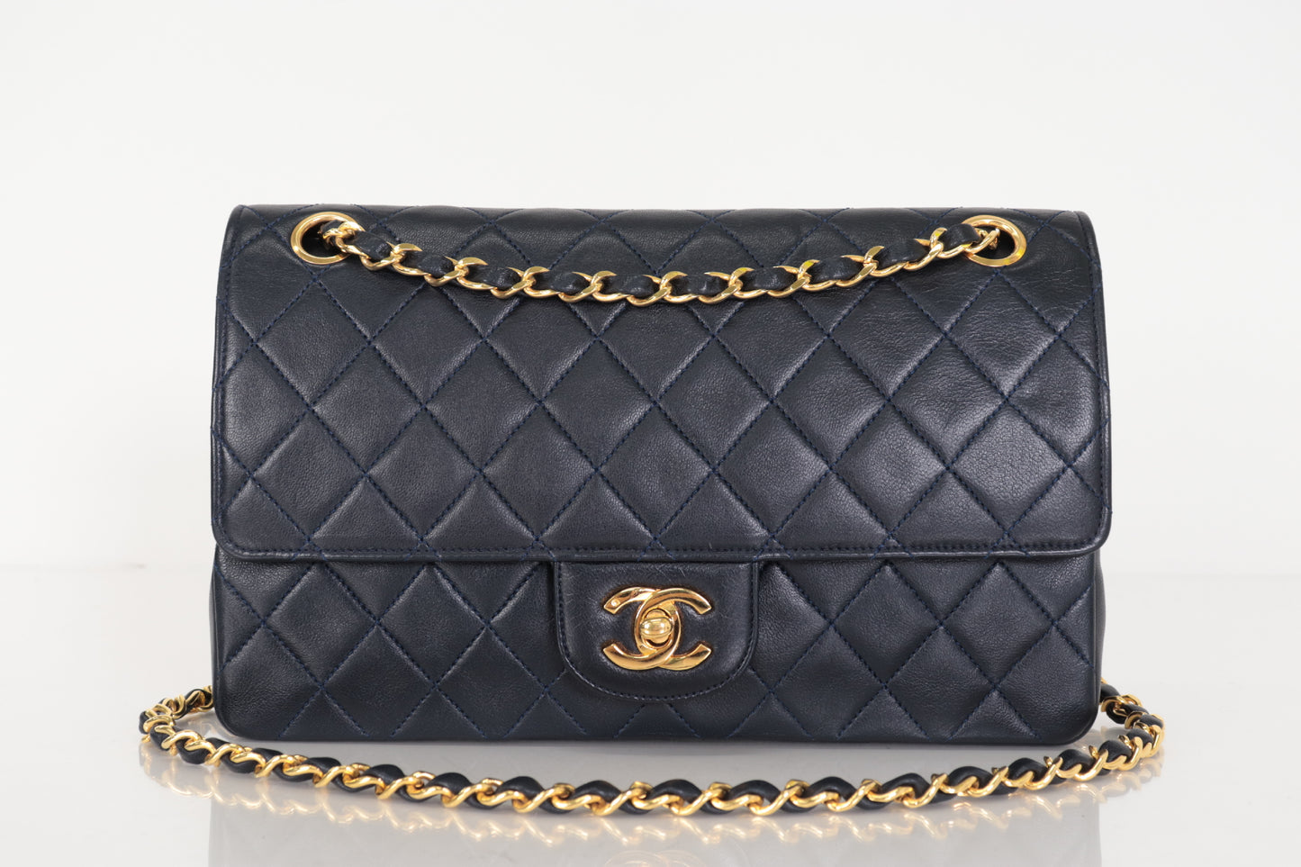 CHANEL W Flap 25 Ram Chain Shoulder Navy 0 Series Shoulder Bag