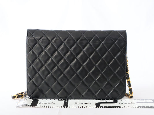 CHANEL シール有4番台 マトラッセ ラムスキン プッシュロック チェーン ショルダー ブラック ショルダーバッグ