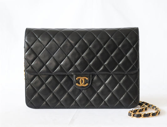 CHANEL シール有4番台 マトラッセ ラムスキン プッシュロック チェーン ショルダー ブラック ショルダーバッグ