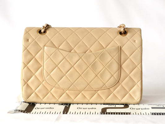 CHANEL Matlasse Lambskin W Flap W Chain Shoulder Beige Card 2nd Series Seal Mark Shoulder Bag