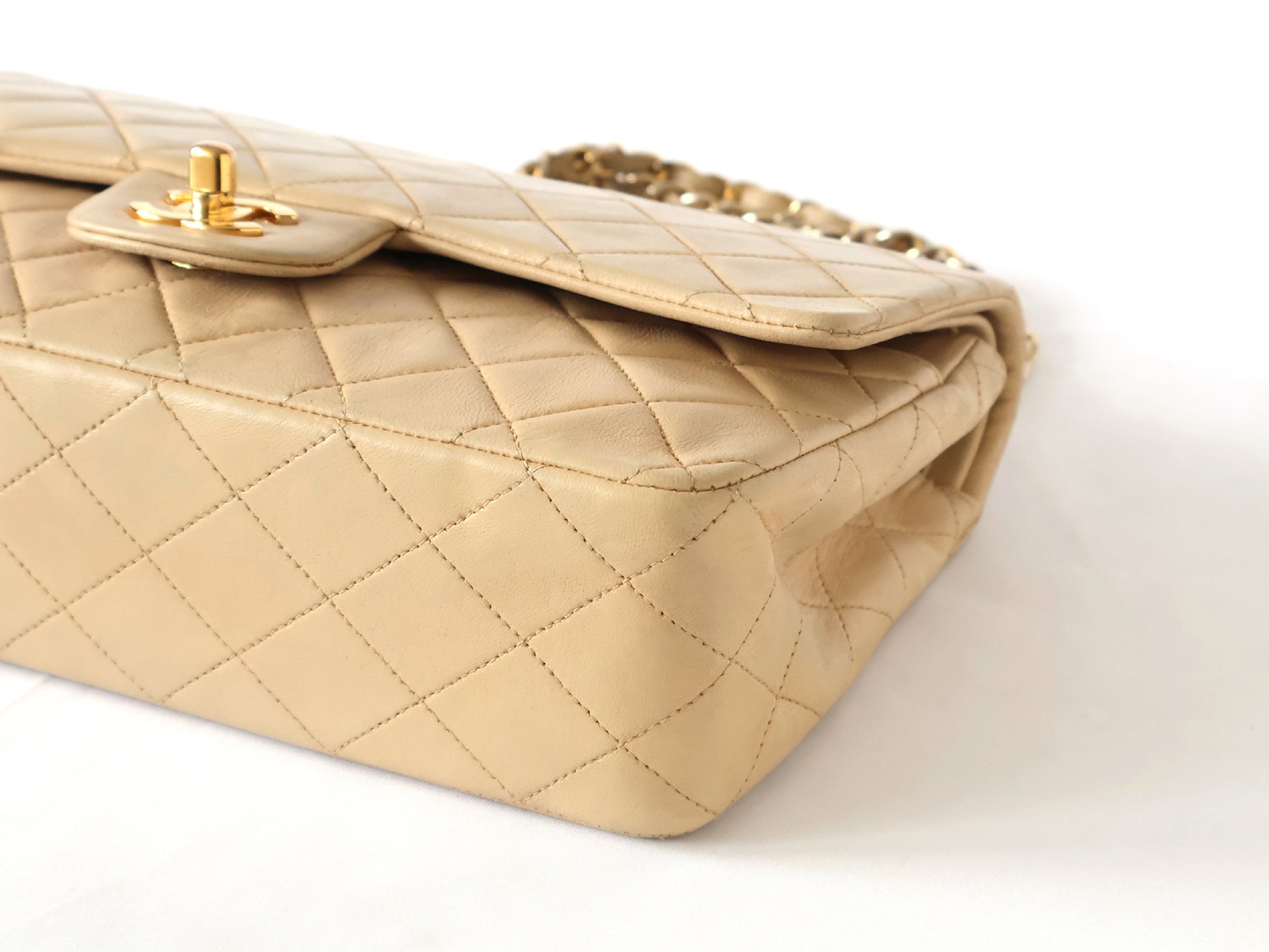 CHANEL Matlasse Lambskin W Flap W Chain Shoulder Beige Card 2nd Series Seal Mark Shoulder Bag