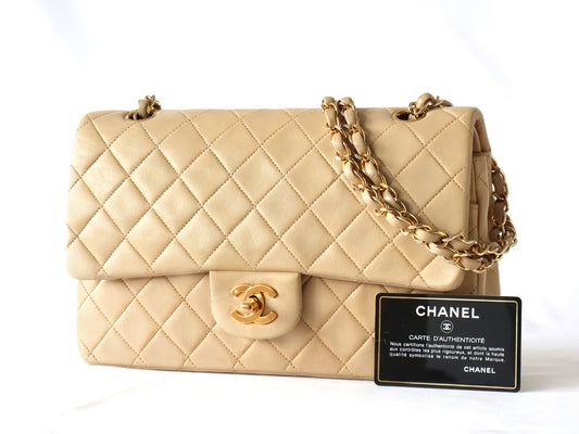 CHANEL Matlasse Lambskin W Flap W Chain Shoulder Beige Card 2nd Series Seal Mark Shoulder Bag