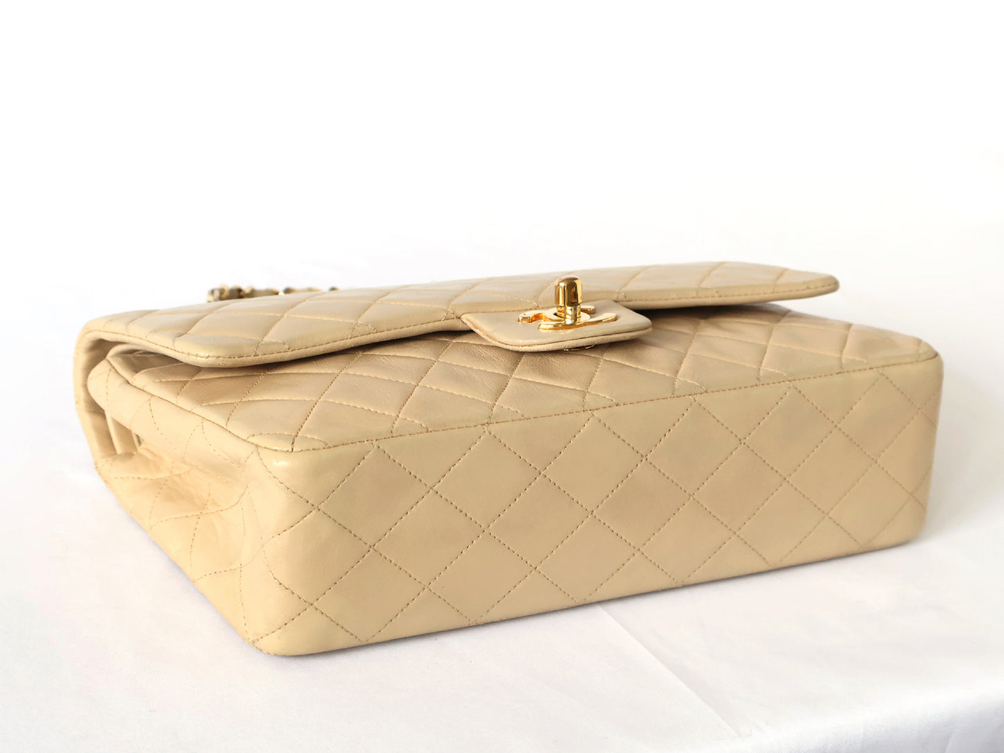 CHANEL Matlasse Lambskin W Flap W Chain Shoulder Beige Card 2nd Series Seal Mark Shoulder Bag