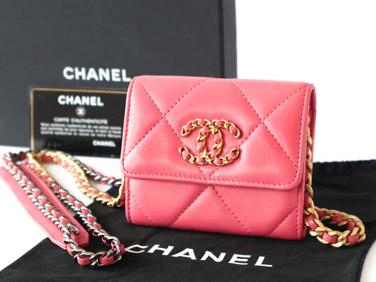 CHANEL Seal 30 Series Chanel 19 Mini Matlasse Lambskin Chain Shoulder Pink Shoulder Bag