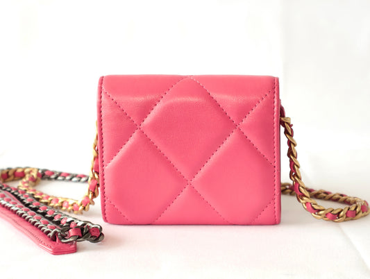 CHANEL Seal 30 Series Chanel 19 Mini Matlasse Lambskin Chain Shoulder Pink Shoulder Bag