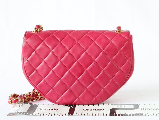 CHANEL Seal Yuri 0 Matlasse Half Moon Lambskin Chain Shoulder Pink Shoulder Bag