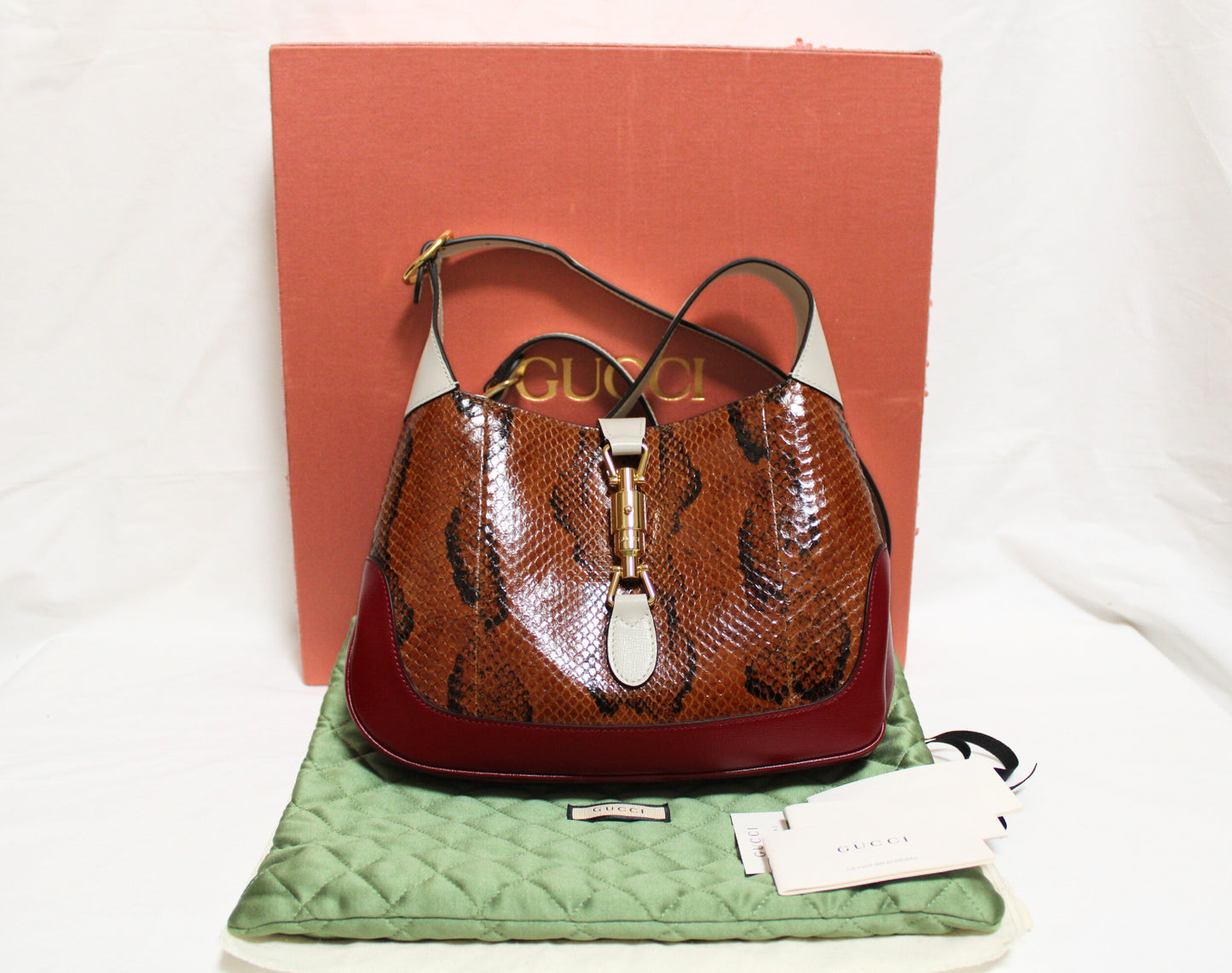 GUCCI Gucci Jackie Python 2WAY Shoulder Bag Brown White Shoulder Bag