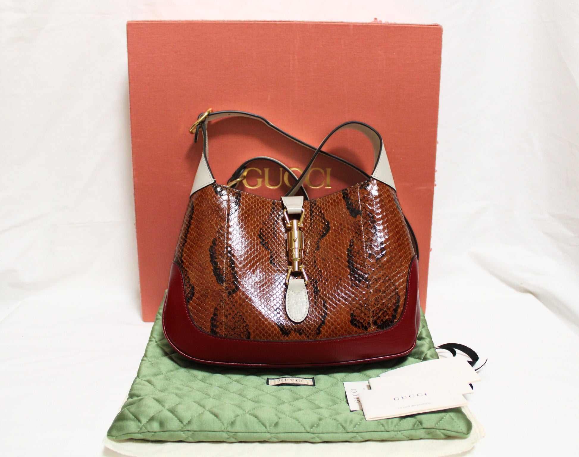 GUCCI Gucci Jackie Python 2WAY Shoulder Bag Brown White Shoulder Bag