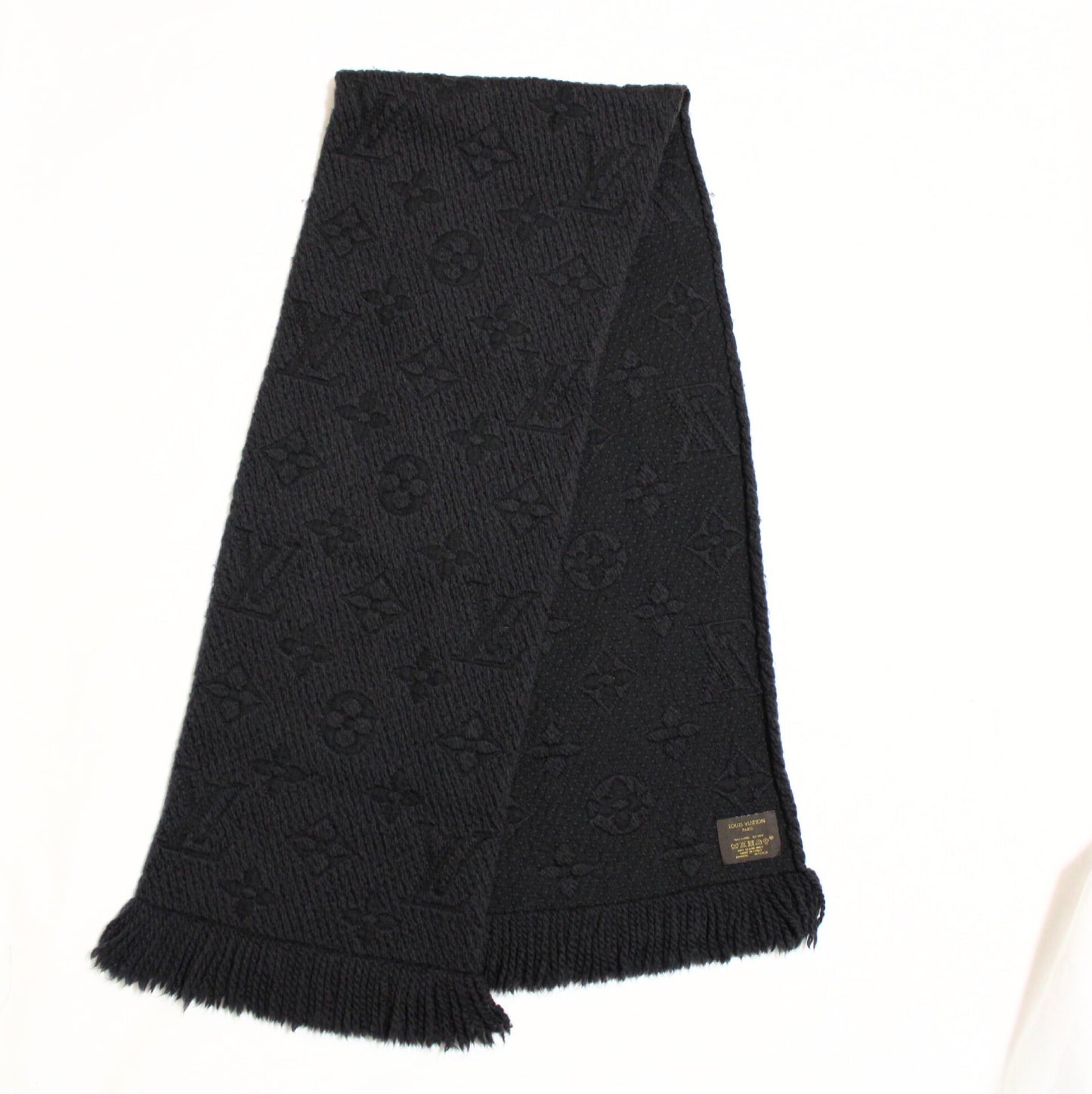 LOUIS VUITTON Vuitton Echarpe Logomania Muffler Wool Silk Black Muffler