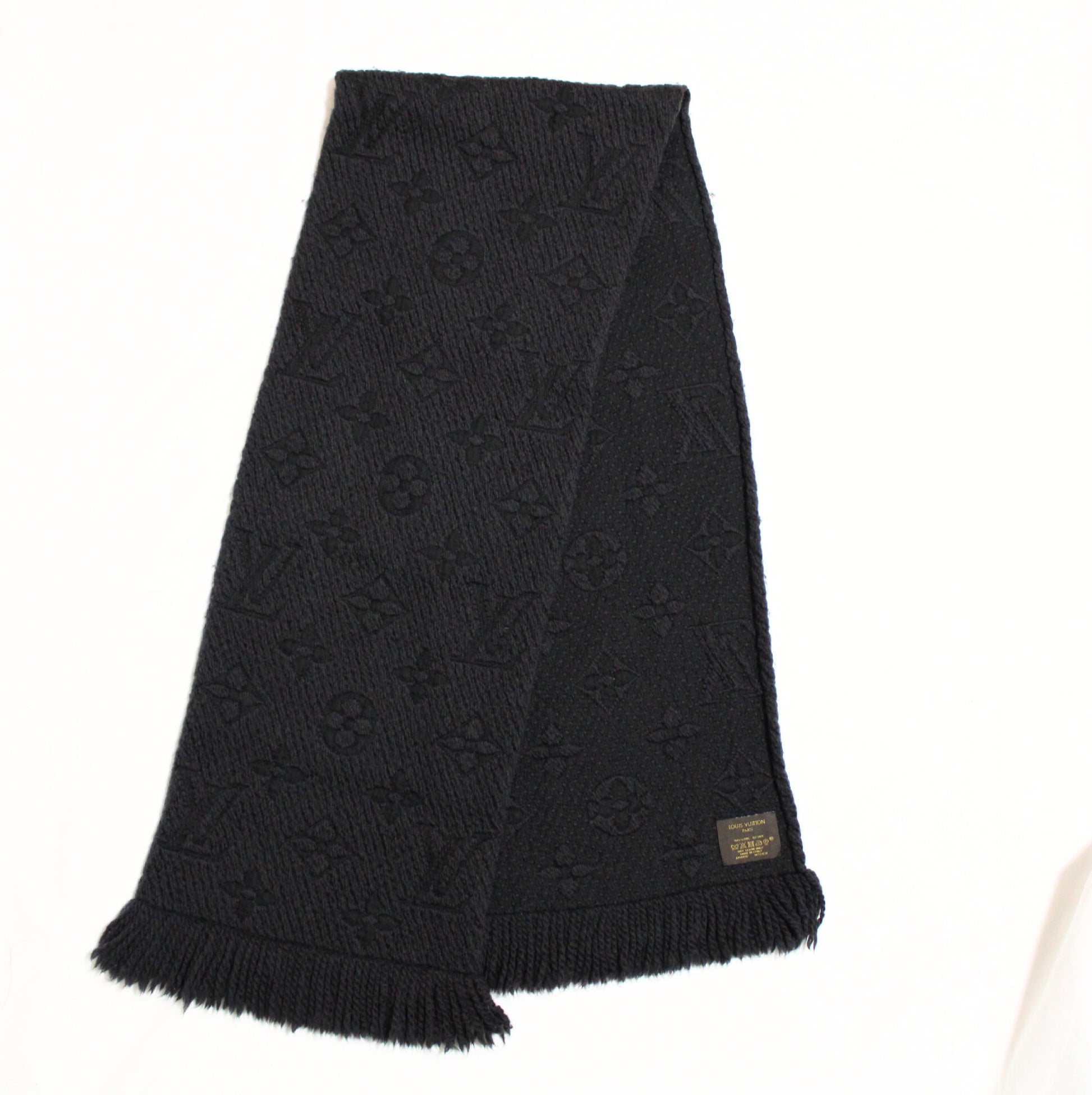 LOUIS VUITTON Vuitton Echarpe Logomania Muffler Wool Silk Black Muffler