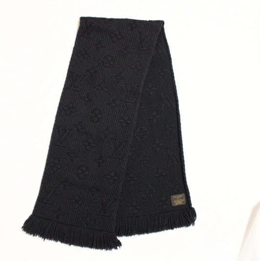LOUIS VUITTON Vuitton Echarpe Logomania Muffler Wool Silk Black Muffler