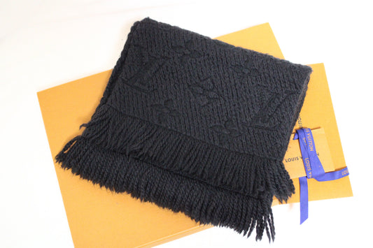 LOUIS VUITTON Vuitton Echarpe Logomania Muffler Wool Silk Black Muffler