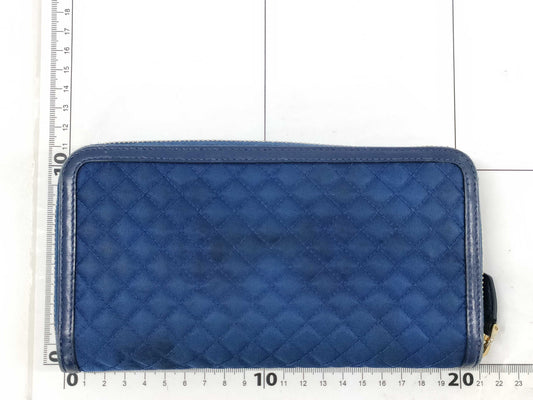 PRADA Quilted Round Zip Wallet in Nylon and Leather, Blue