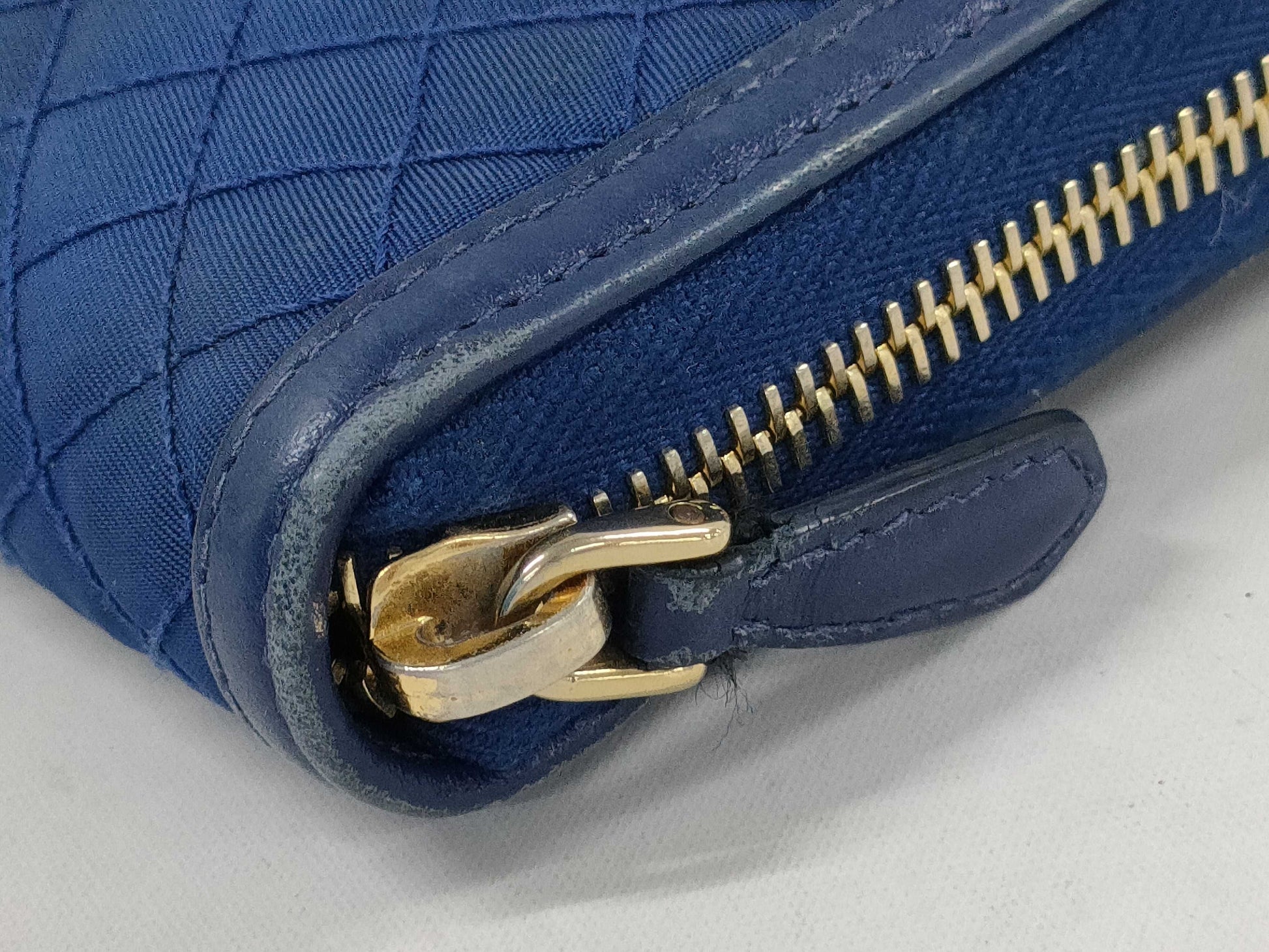 PRADA Quilted Round Zip Wallet in Nylon and Leather, Blue