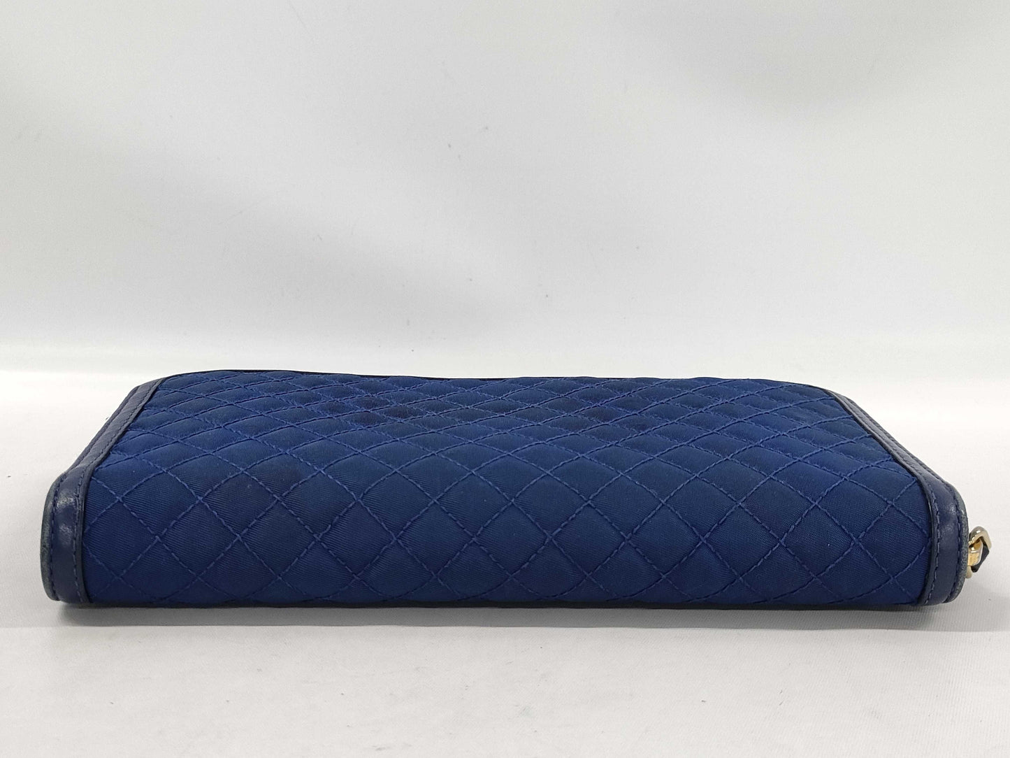 PRADA Quilted Round Zip Wallet in Nylon and Leather, Blue