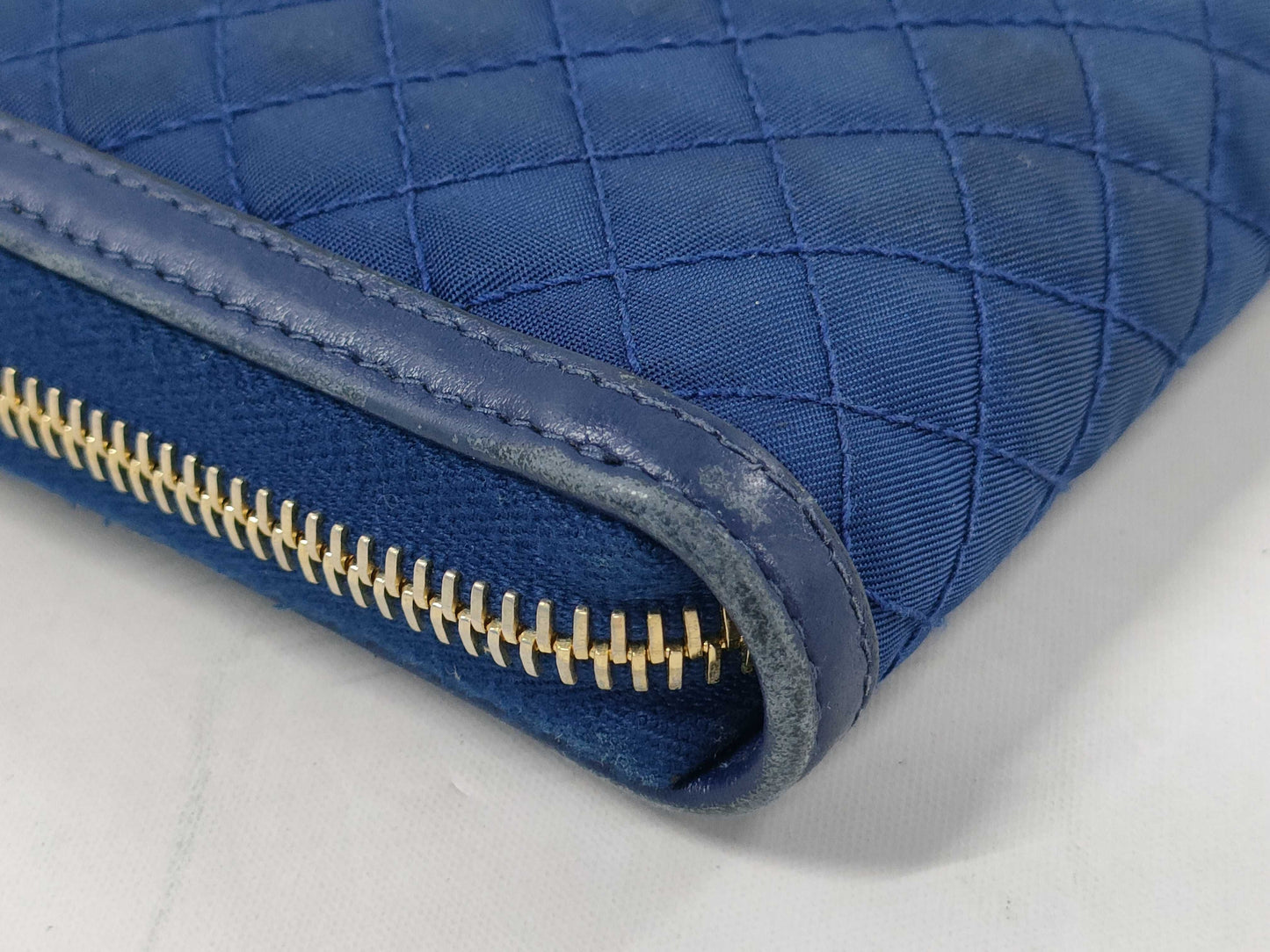 PRADA Quilted Round Zip Wallet in Nylon and Leather, Blue