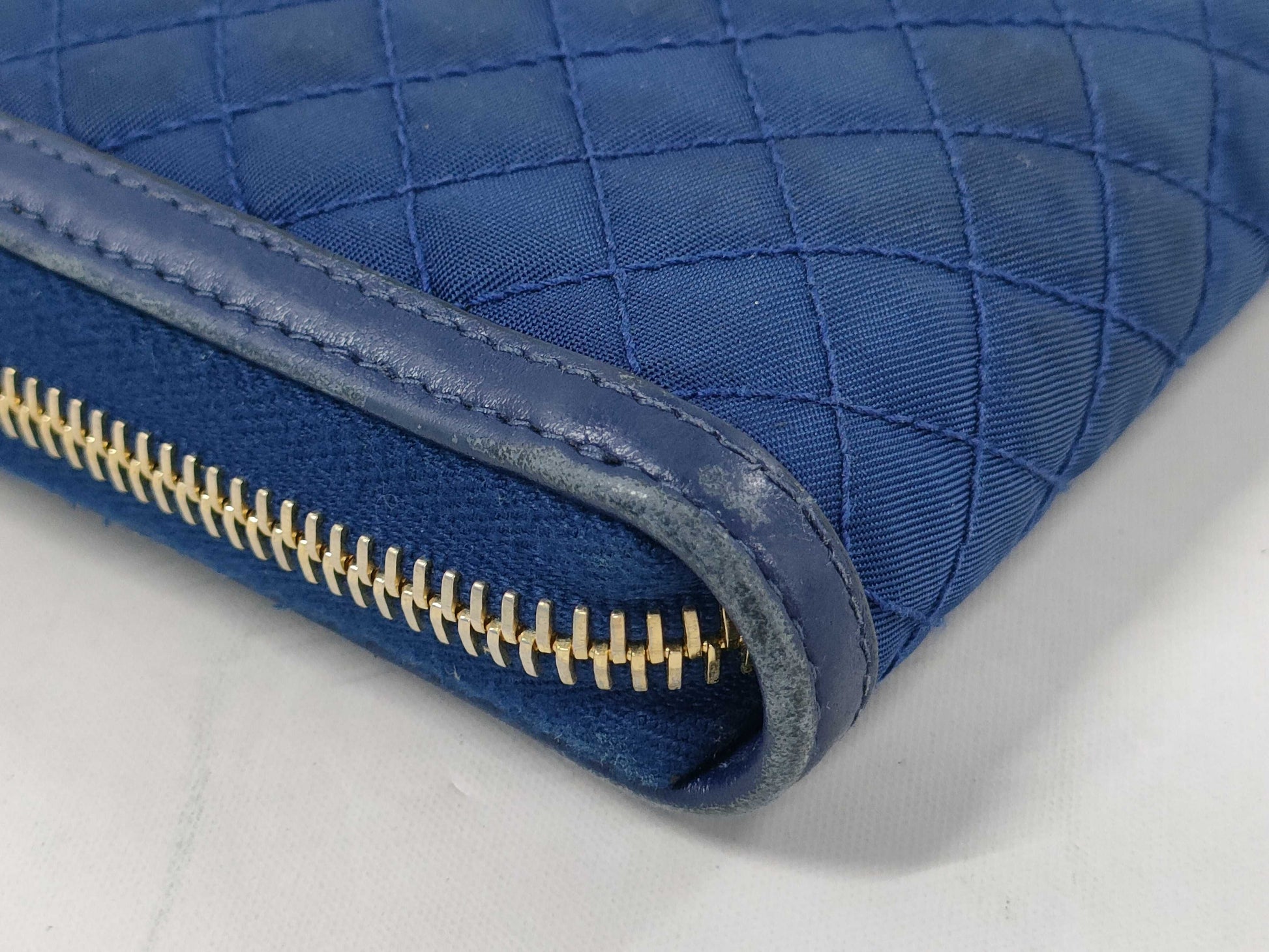 PRADA Quilted Round Zip Wallet in Nylon and Leather, Blue