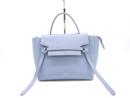 CELINE Leather Belt Bag Nano 2WAY Bag Blue Grey Handbag