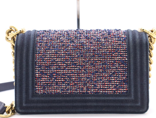 CHANEL Denim x Tweed Boy Chanel 20 Chain Shoulder Bag with Full Flap and Seal 22337000