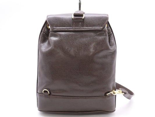 CHANEL Caviar Skin Coco Mark Shoulder Bag Brown with Card Included Backpack