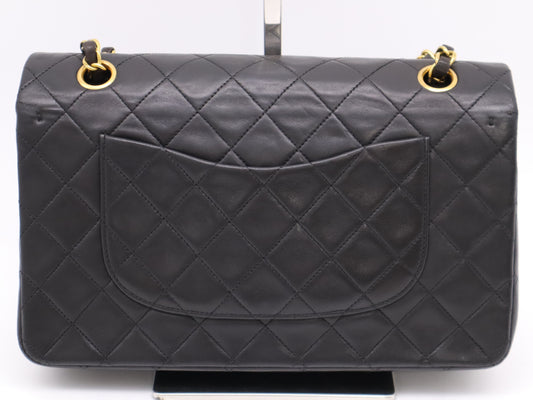 CHANEL Lambskin Matelasse Chain Shoulder Bag with Double Flap, GD Hardware, Black, Card Included, 3357145
