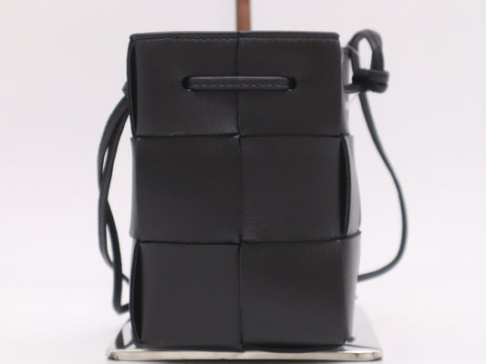 BOTTEGA VENETA Leather Intrecciato Cassette Mini Bag, Black, with Dust Bag, Shoulder Bag