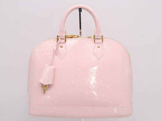 LOUIS VUITTON M91614 Vernis Alma PM Rose Florentine Handbag with Cadena, 2 Keys, and Cloche