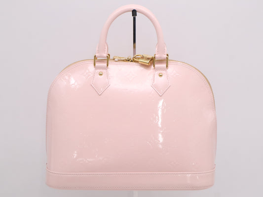 LOUIS VUITTON M91614 Vernis Alma PM Rose Florentine Handbag with Cadena, 2 Keys, and Cloche
