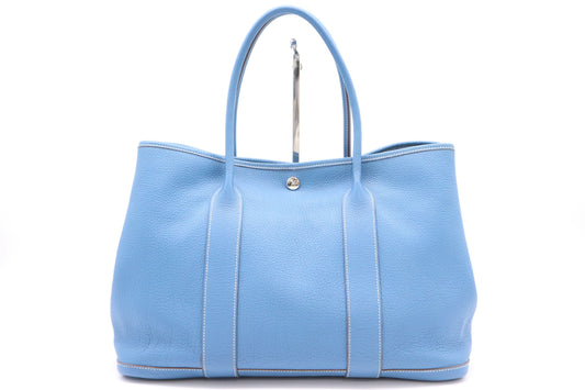 HERMES Negonda O Stamp Garden Party PM Handbag, Blue, with Dust Bag