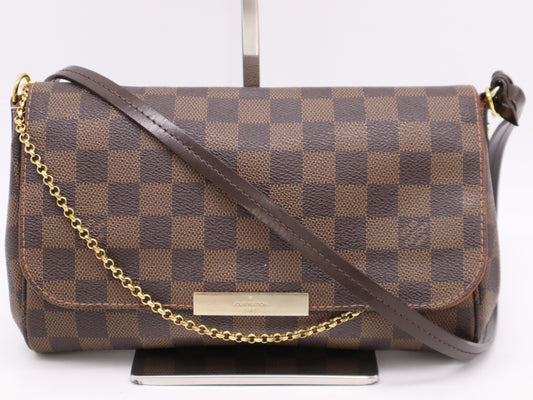 LOUIS VUITTON N41129 Damier Favorite MM Shoulder Bag with Shoulder Strap and Chain Strap