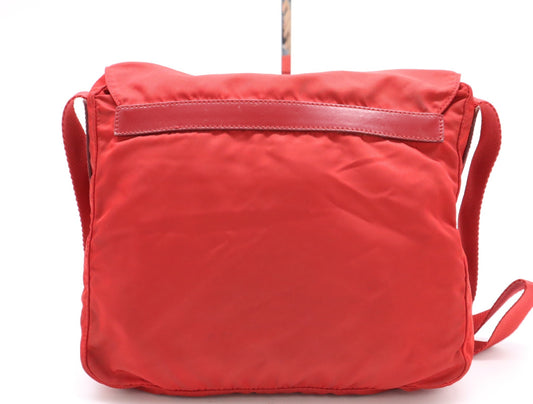PRADA Nylon Shoulder Bag with Triangular Plate, Red, Includes Dust Bag