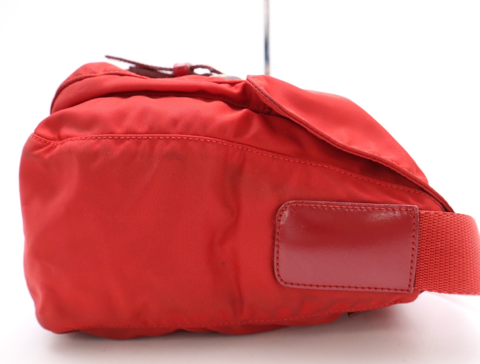 PRADA Nylon Shoulder Bag with Triangular Plate, Red, Includes Dust Bag