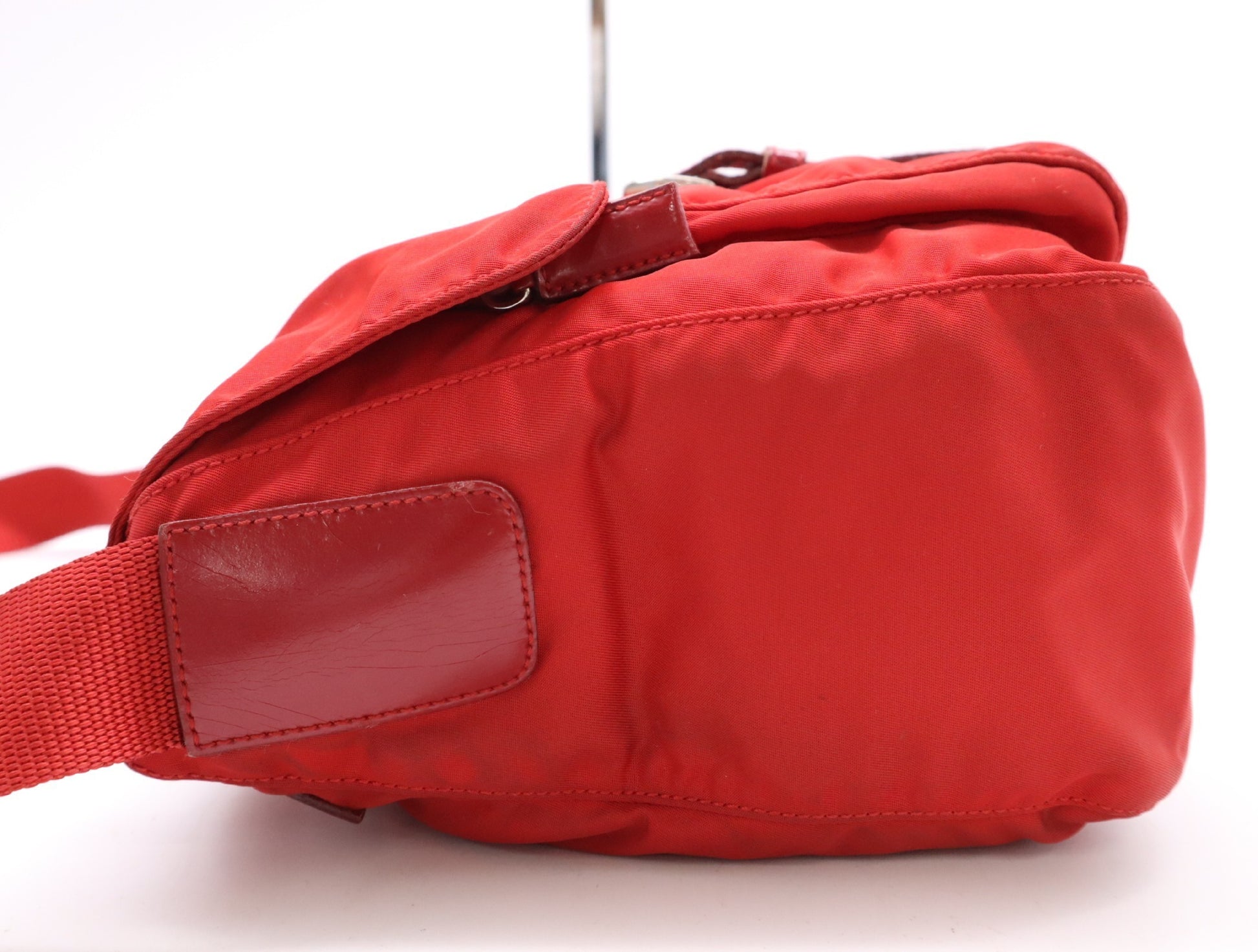 PRADA Nylon Shoulder Bag with Triangular Plate, Red, Includes Dust Bag