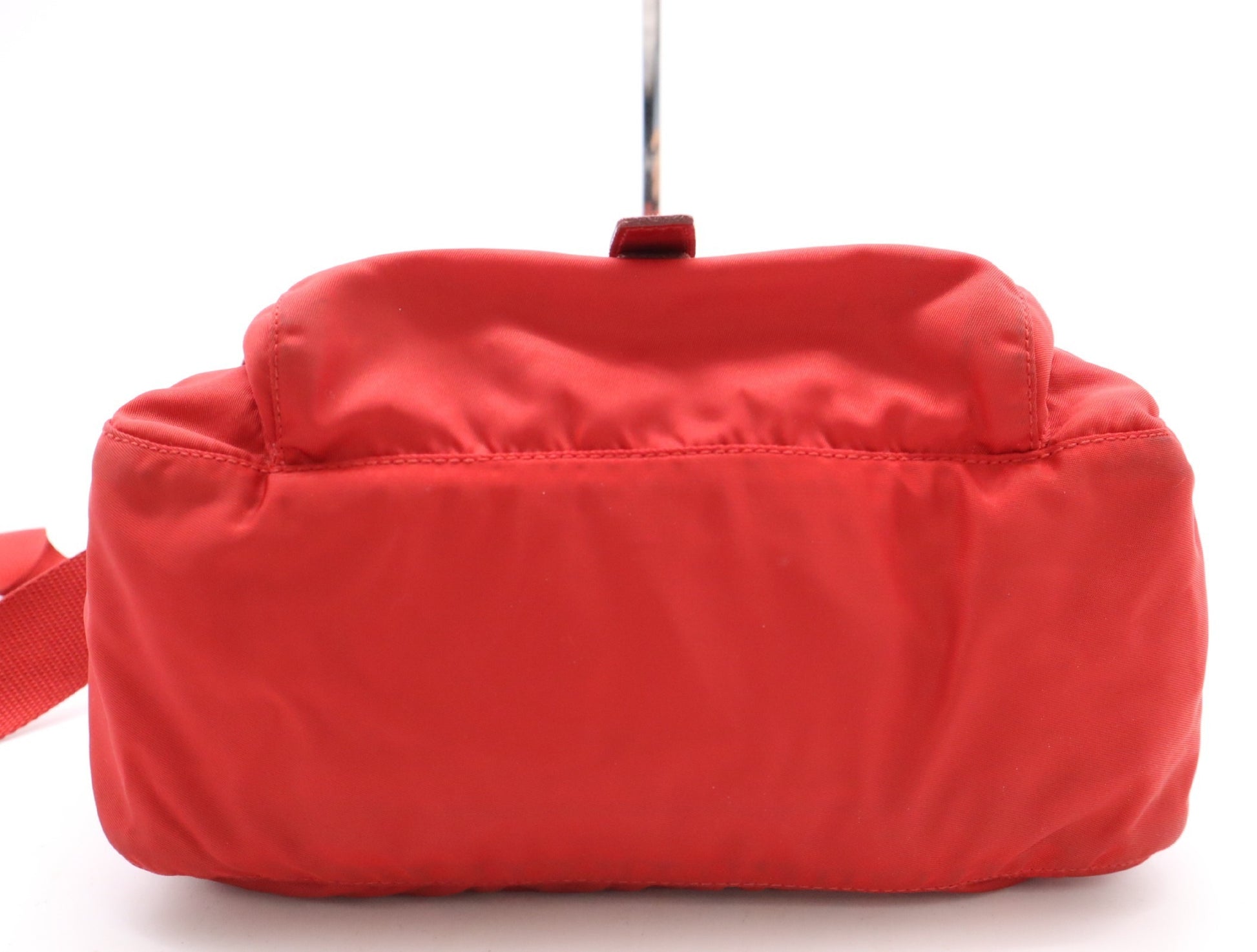 PRADA Nylon Shoulder Bag with Triangular Plate, Red, Includes Dust Bag