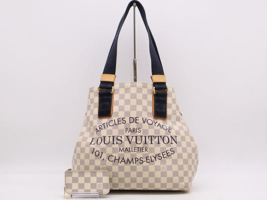 LOUIS VUITTON N41179 Azur Plan Soleil Cabas PM Tote Bag with Pouch