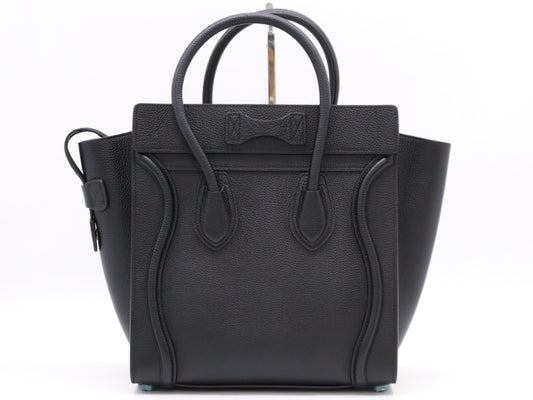 CELINE Leather Luggage Micro Shopper Black Tote Bag with Dust Bag