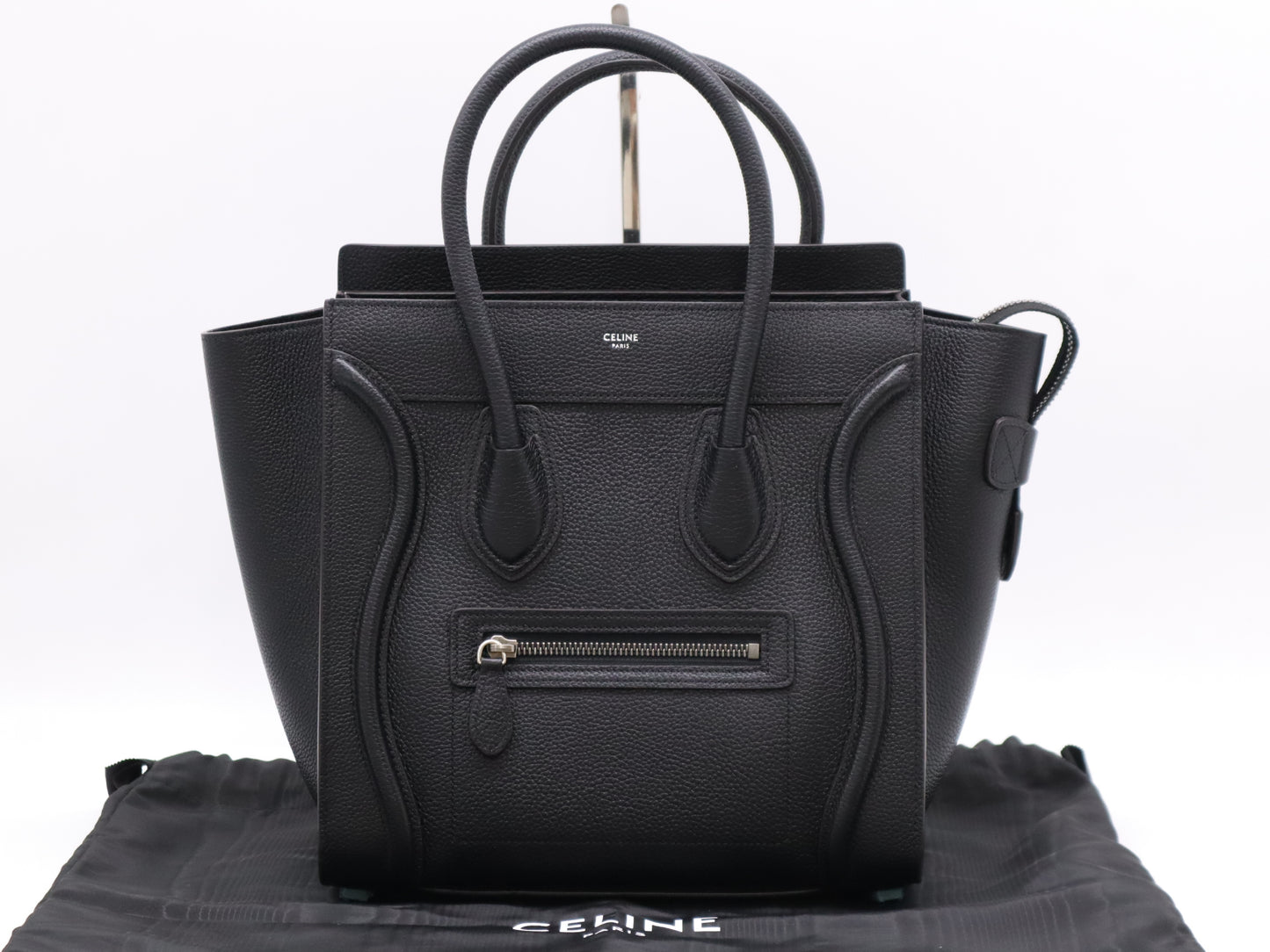 CELINE Leather Luggage Micro Shopper Black Tote Bag with Dust Bag