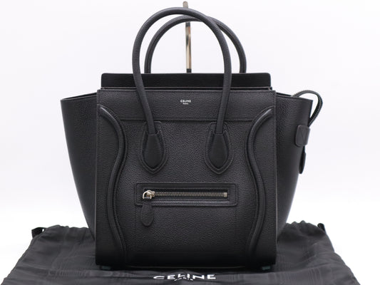 CELINE Leather Luggage Micro Shopper Black Tote Bag with Dust Bag