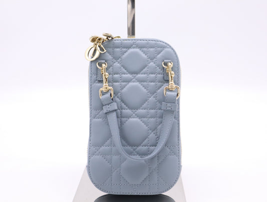 Dior S08720VRB Patent Calfskin Lady Dior Phone Holder Cannage Shoulder Bag with Box and Dust Bag