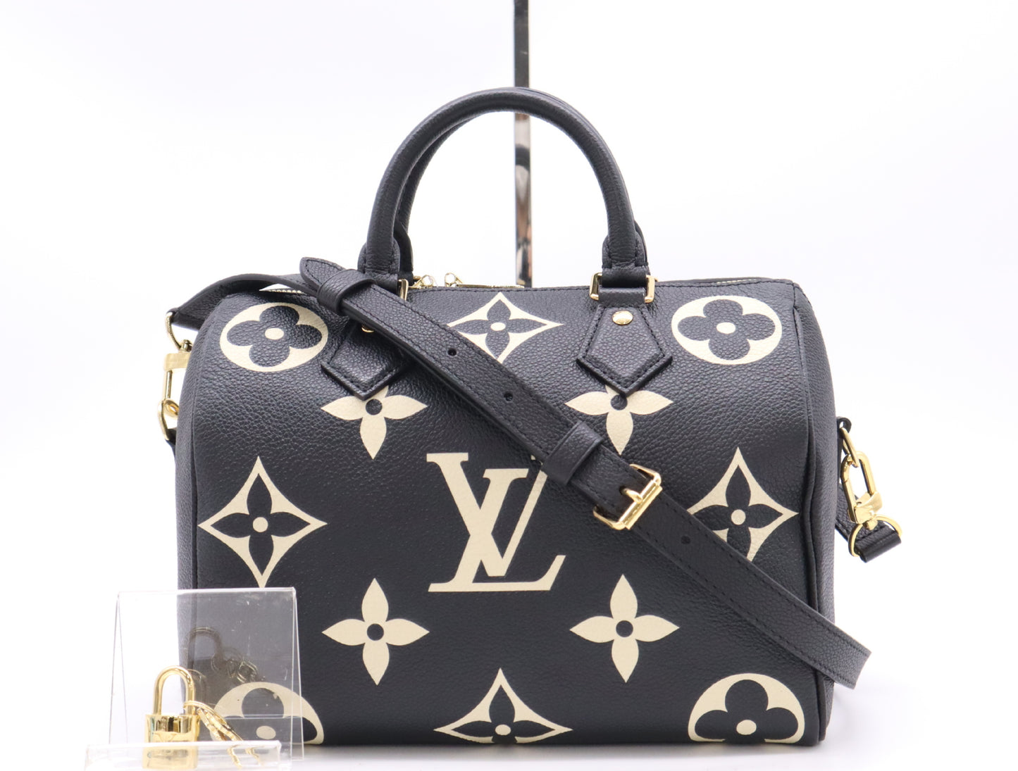 LOUIS VUITTON M58947 Empreinte Speedy 25 Bandouliere Two-Tone Handbag, RFID Verified, Includes Padlock, Two Keys, Shoulder Strap, and Dust Bag