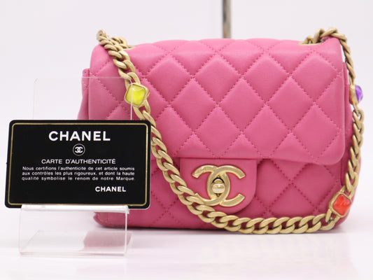 CHANEL Lambskin Mini Matlasse 17 S Flap S Chain GD Fittings Pink Seal Card 30449958 Shoulder Bag
