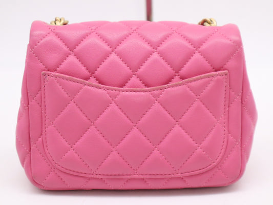CHANEL Lambskin Mini Matelasse 17 Shoulder Bag, Small Flap, Small Chain, Gold Hardware, Pink, Sticker, Card Included, 30449958