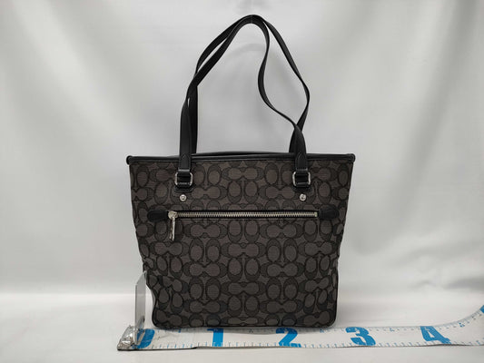 COACH F58282 Signature Tote Bag Canvas and Leather Gray Tote Bag