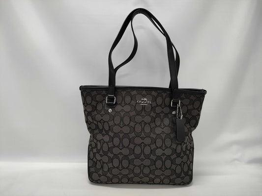 COACH F58282 Signature Tote Bag Canvas and Leather Gray Tote Bag