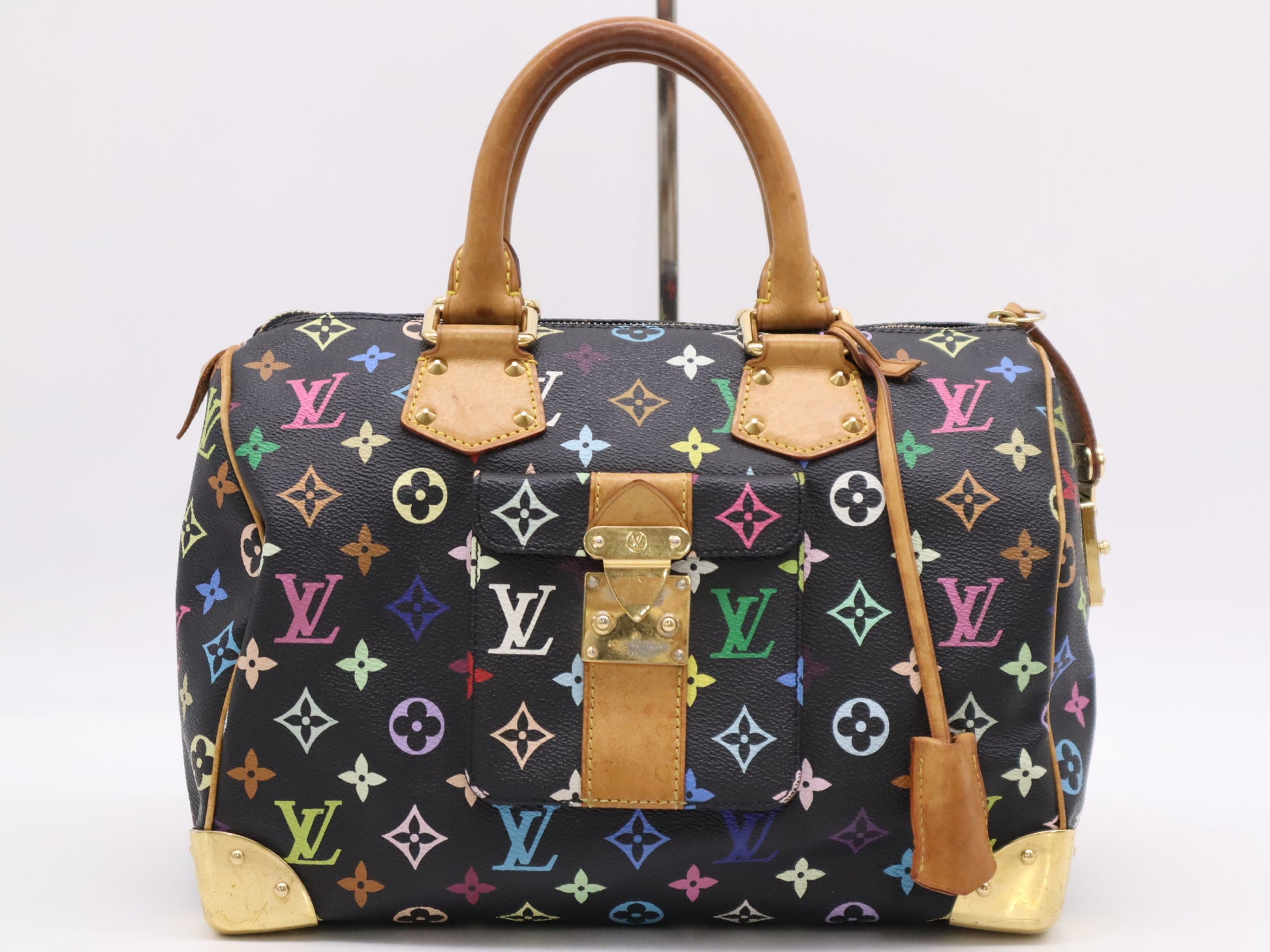 LOUIS VUITTON M92642 Multicolor Speedy 30 Noir Handbag with 2 Keys and Cloche