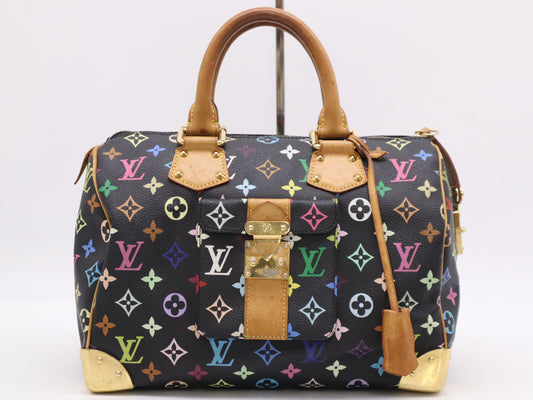 LOUIS VUITTON M92642 Multicolor Speedy 30 Noir Handbag with 2 Keys and Cloche