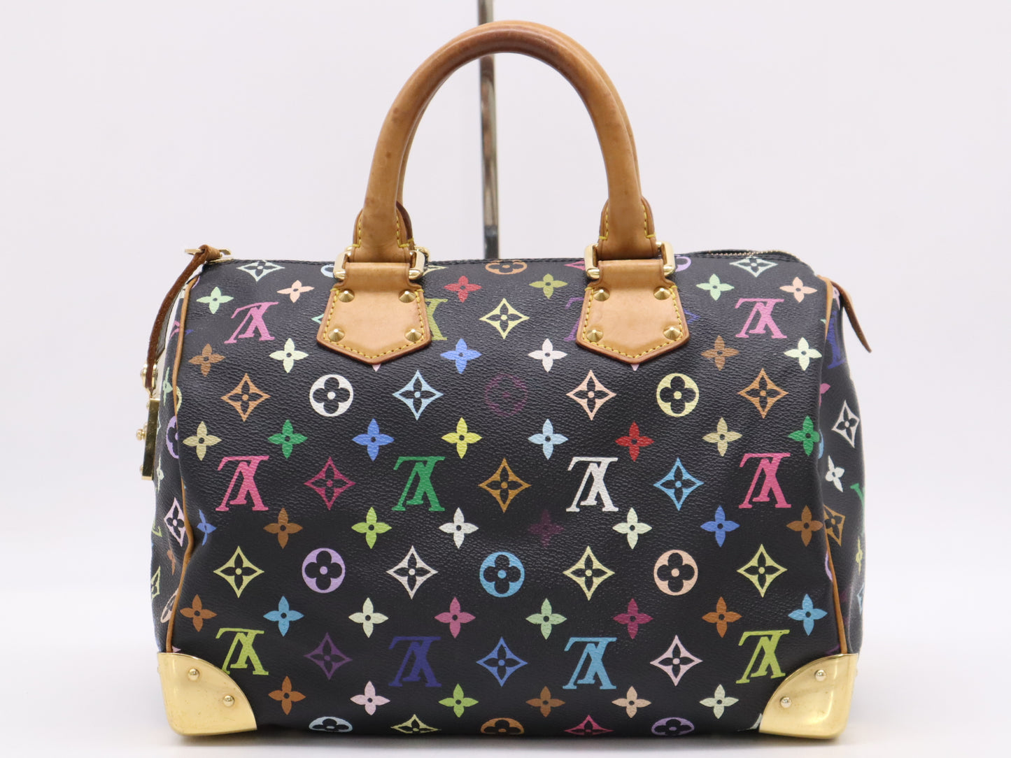 LOUIS VUITTON M92642 Multicolor Speedy 30 Noir Handbag with 2 Keys and Cloche