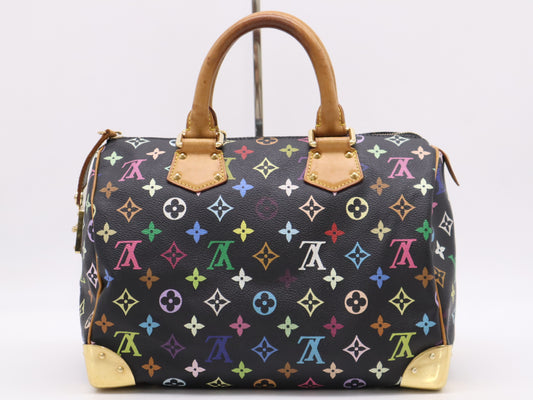LOUIS VUITTON M92642 Multicolor Speedy 30 Noir Handbag with 2 Keys and Cloche